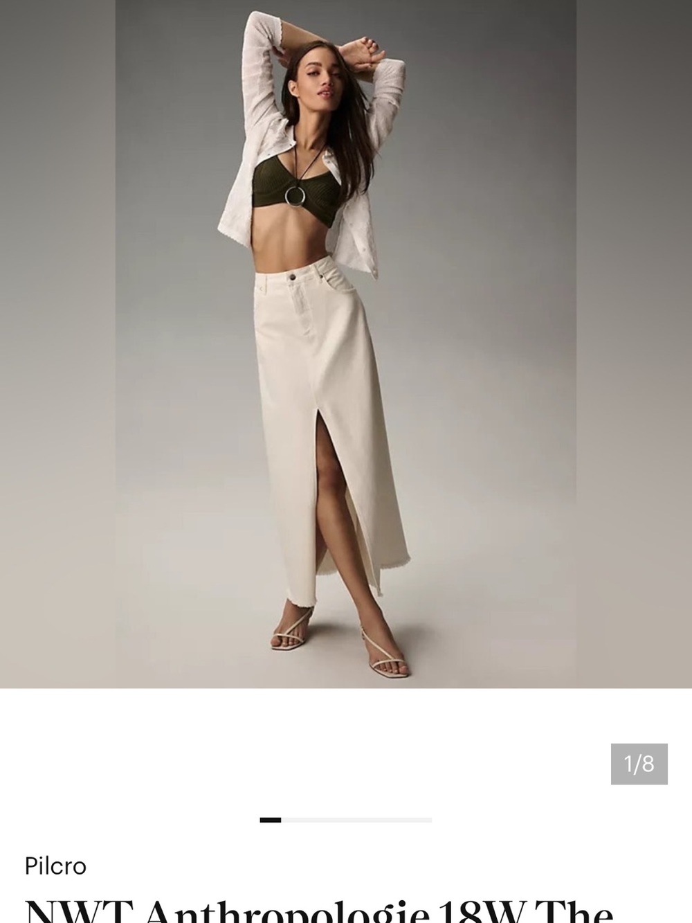Pilcro White Denim Midi Skirt with Front Slit